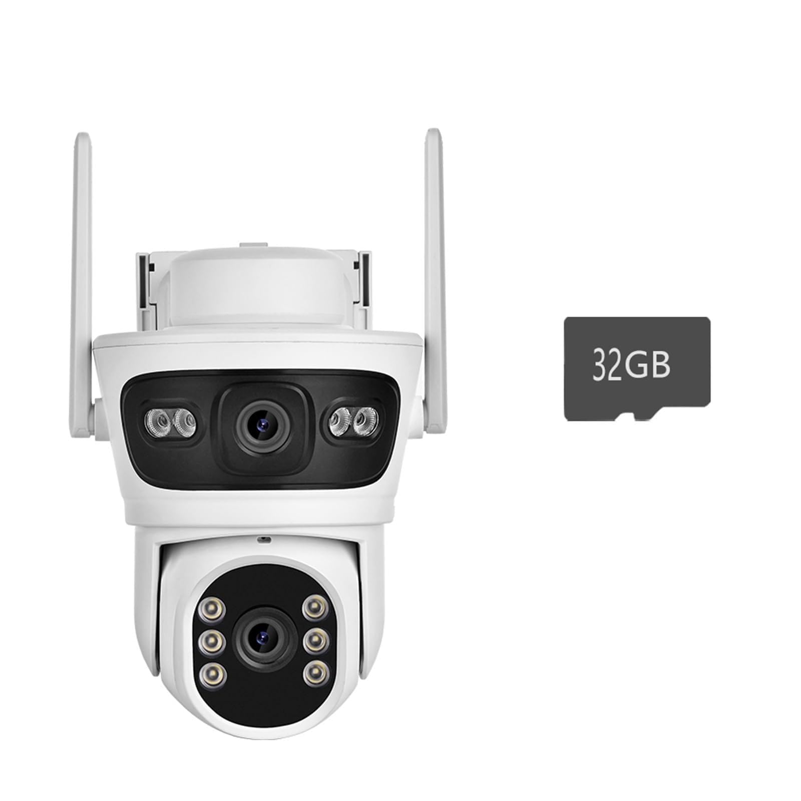NCAEVGXRWJT 2K 6MP Solar WiFi Outdoor Security Camera, Dual Lens Two-Way Audio Surveillance Cam(Camera add 32G Card)