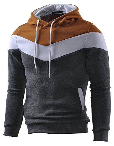 Mooncolour Mens Novelty Color Block Hoodies Cozy Sport Autumn Outwear, Dark Grey, US Medium