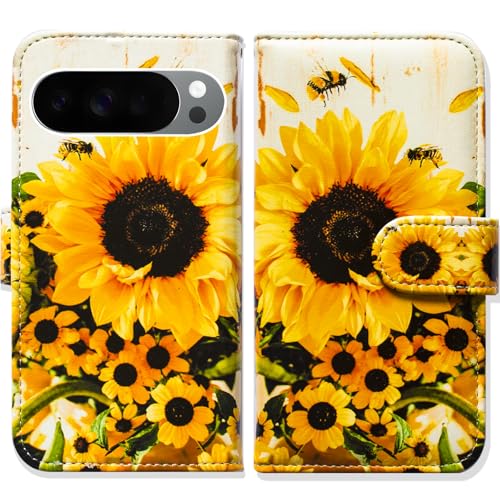Étui pour Pixel 10 Pro XL Bcov à rabat tournesol et abeille avec fente carte