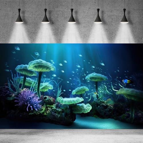 Image of Underwater Aquarium Background Colorful Exotic Corals and Marine Terrarium Background Tropical Fish Deep Ocean Underwater Plants Fish Tank Backdrop Wallpaper Decorations Poster Vinyl 72x24in