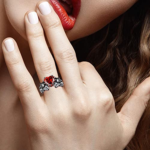 Gothic Jewelry Purple Red Black Crystal Unique Black Skull Rings For Women (Red, 9) #TOP2