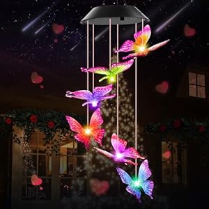 Moederdagcadeau, cadeaus voor vrouwen, verjaardagscadeaus voor mama oma, Winzwon vlinder op zonne-energie windspel voor buiten, hanglamp voor tuin, terras, balkon, paasdecoratie, Kerstmis