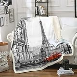 Tbrand Paris Stadt 3D Drucken Kuscheldecke EEiffelturm Flanell Fleecedecke Microfaser Grau Modern City Landschaft Decke Decke 150x200cm für Jungen Mädchen Kinder