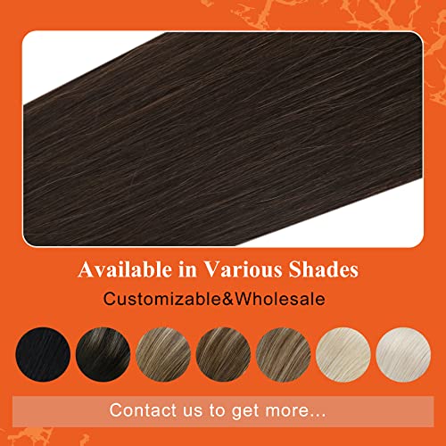 Image of Full Shine Tape in Hair Extensions Human Hair Color Dark Brown Tape Hair Extensions Real Human Hair 14Inch Skin Weft Tape in Extensions 20pcs 50Gram Silky Straight Hair Extensions Tape in