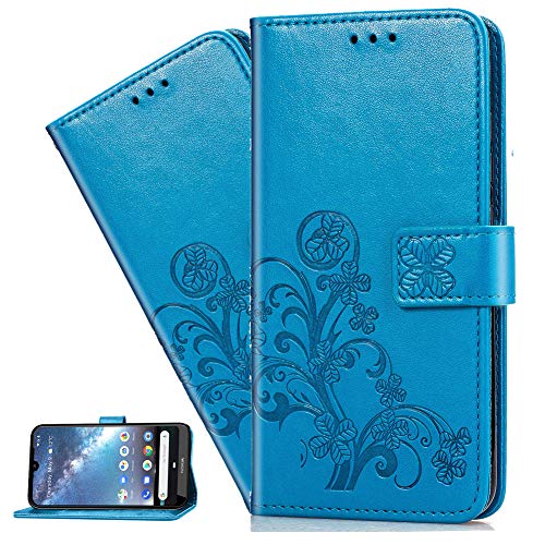 HMTECHUS Redmi Note 8 Pro Case Embossed PU Leather Card Slots Wallet Kickstand Book Style Magnetic Flip Shockproof Protection Slim Cover Skin for Xiaomi Redmi Note 8 Pro Lucky Clover Blue XD