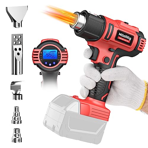 Heat Gun for Milwaukee m18 Battery,112℉ to 1022℉ Cordless Battery Powered Heavy Duty Heat Shrink Gun with 5pcs Nozzles for Crafts,Shrink Wrap,Wire Connection(Battery Do NOT Include)