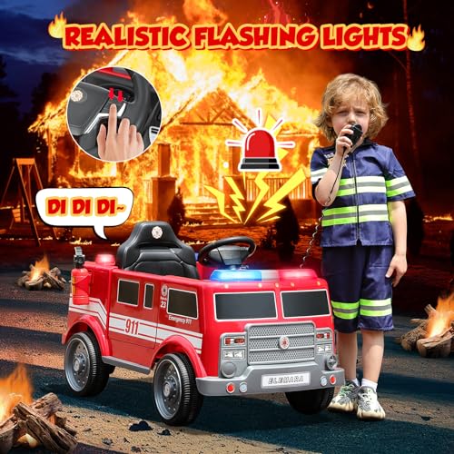 Elemara WJL014HON0X 12V7Ah Ride On Fire Truck, Electric Ride On Car For Kids,Battery Powered Toddler Car W/Parent Remote Control,Siren-Call,Walkie-Talkies thumb #1