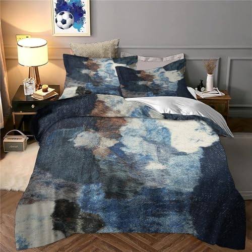 Housse de couette design moderne texturé bleu effet 3D confort