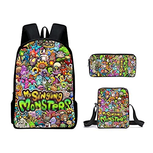 LBYSW Monsters Backpack 3Pcs Set - Perfect for Casual Daypacks (15 3pcs)