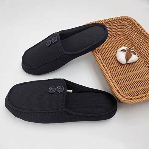 ofoot Men's & Women's Cozy Cotton Closed Toe Memory Foam Anti-slip Indoor Slippers With Buttons Design (7-8 B(M) US, Black)3