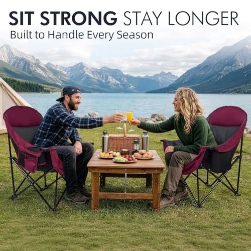 Image of Oversized Camping Chair for Adults 2 Pack - Heavy Duty Outdoor Padded Chair