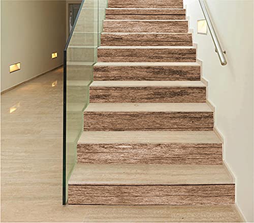 ISEE 360® Brown Wood Design Background Staircase Stickers for Steps High Clarity Print HD Image Home Office Wall Interior Gift Decoration 100 x 18 cm (10 Pcs for 10 Steps)