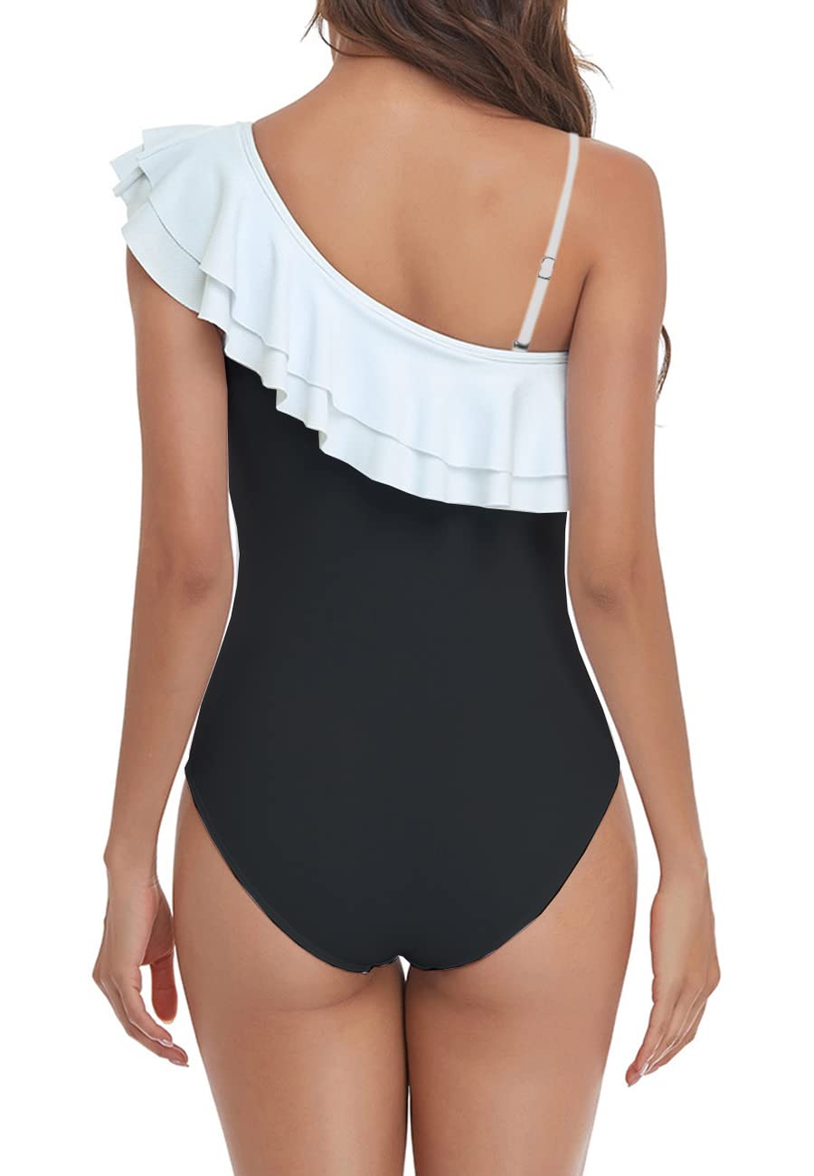 Traje de Baño Una Pieza para Mujer Bañador para Mujer Volante de un Hombro Conjunto de Bikini Push Up Acolchado Traje de Baño