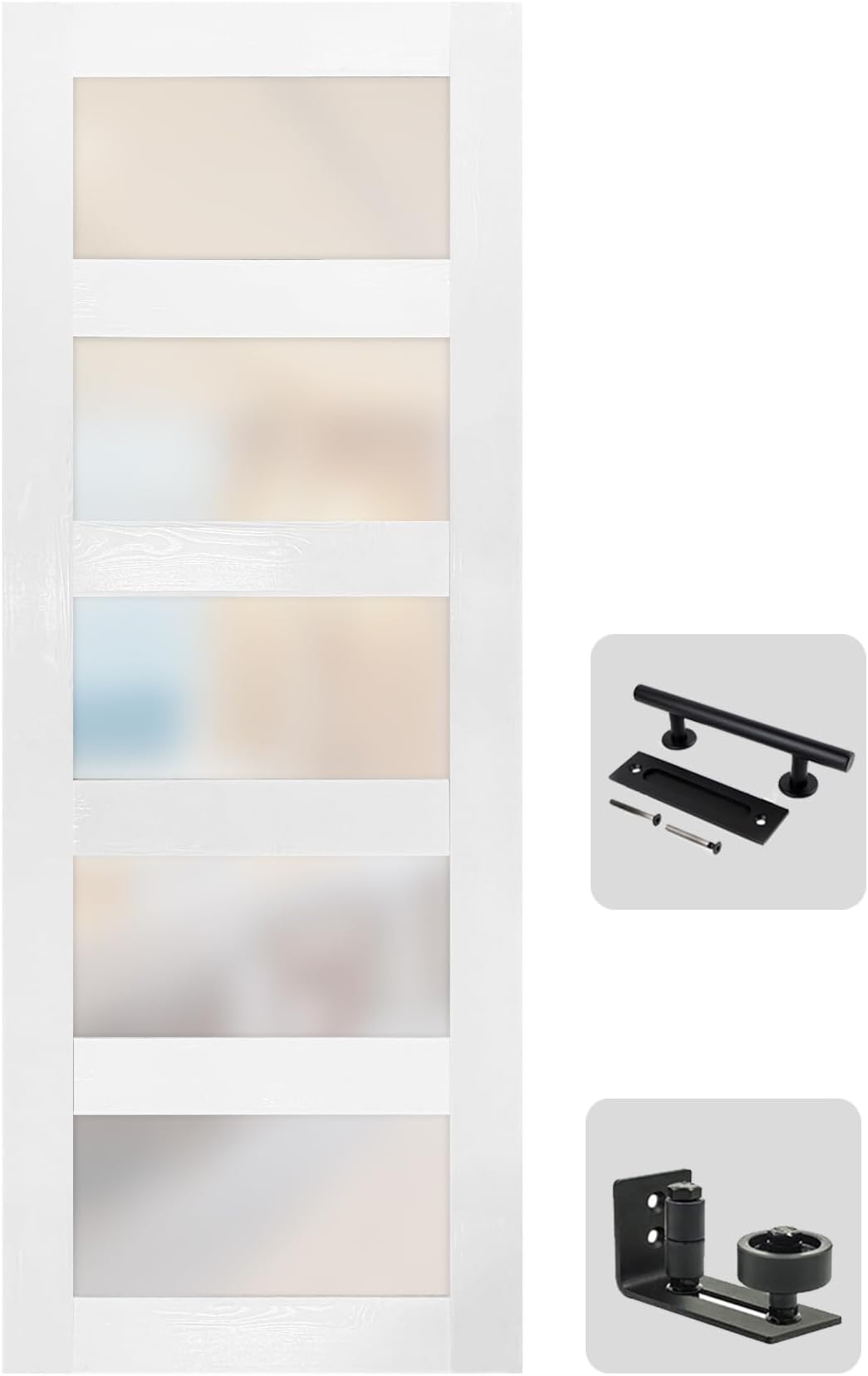 S&Z TOPHAND® 30 in x 84 in Glass MDF BarnDoor, PVC Surface, Simple DIY Assembly, with Senior Door Handle. Only Door, No Sliding Hardware Set.