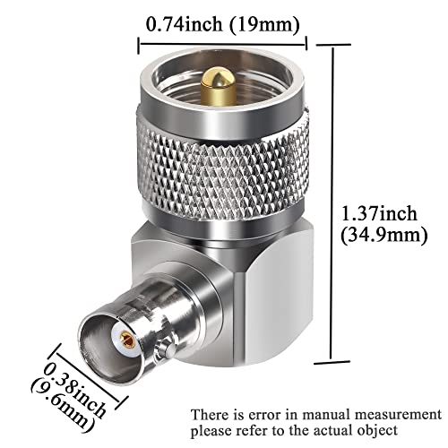 TUOLNK 2PCS UHF PL259 BNC conector ángulo 90 grados miniatura 2