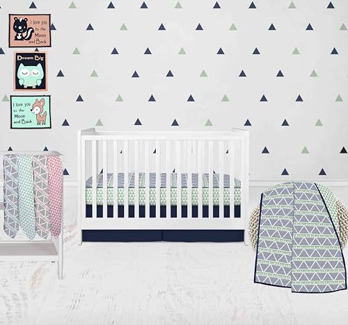 Bacati - 100 Percent Breathable Cotton Muslin/Percale 10 Piece Nursery Baby Crib Bedding Set for Boys/Girls Including 4 Swaddling Blankets US Standard Crib (Aztec Mint/Coral/Navy)