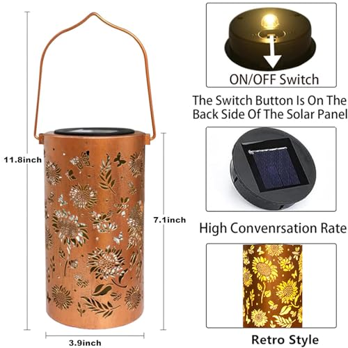 Solarlampen für Außen Hängend - 1 Stück Solarlampen für Außen Garten - IP65 Wasserdicht Solarlaterne für Außen, Metall Solar Gartenleuchten für Außen Garten Deko Draußen Balkon (1 PCS- Sonnenblumen)