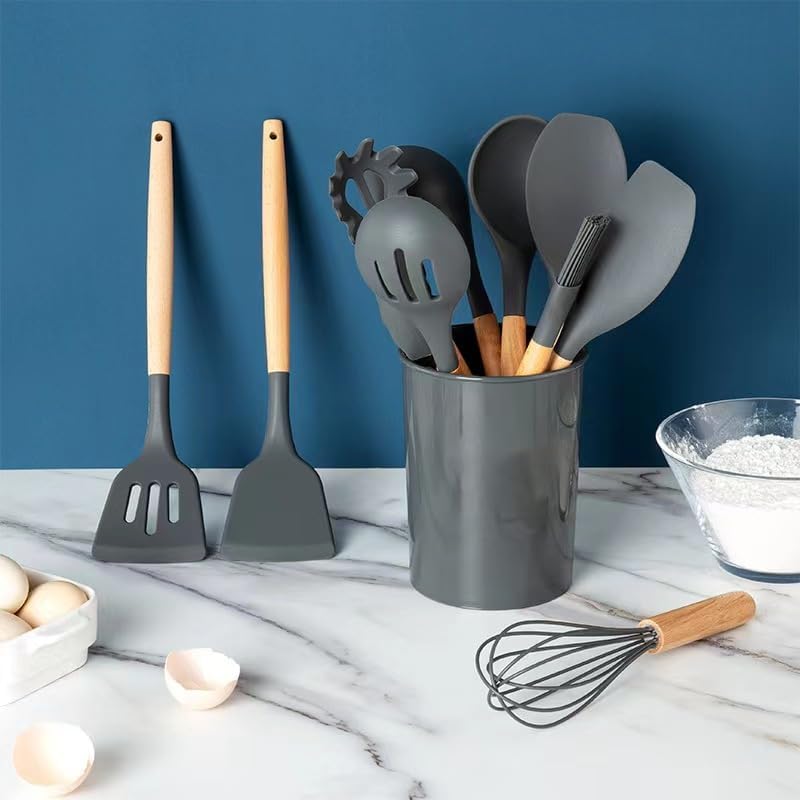 Miniatura 8 de Juego de utensilios de cocina, 33 piezas de utensilios de cocina de silicona antiadherente con soporte, resistente al calor de 446 F, accesorios de