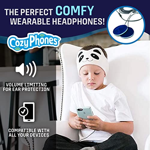 CozyPhones Over The Ear Headband Headphones - Kids Headphones Volume Limited with Thin Speakers & Super Soft Fleece Headband - Ivory Panda - Image 3