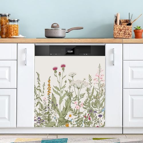 Image of Wildflowers Dishwasher Magnet Cover for Washers Fridge Cover Panel Decal Home Kitchen Decor,Washing Machine Cabinet Reusable Dishwasher Covers,26 x 23 inch