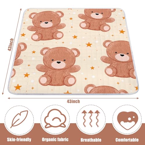 Funtery 43 x 43 Inch Boho Baby Play Mat Portable Crawling Washable Foldable Tummy Time Non Slip Baby Floor Large Playpen Mat for Infants Toddlers Floor Playpen Activity(Bear) - Thumbnail 3