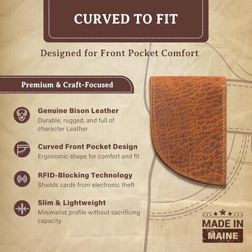 Genuine Leather Wallets for Men - RFID Men's Front Pocket Wallet - Curved Bison Leather Men’s Wallet w/ 3 Card Slots, Full Billfold Section & More - Slim Wallets for Men (Brown)2