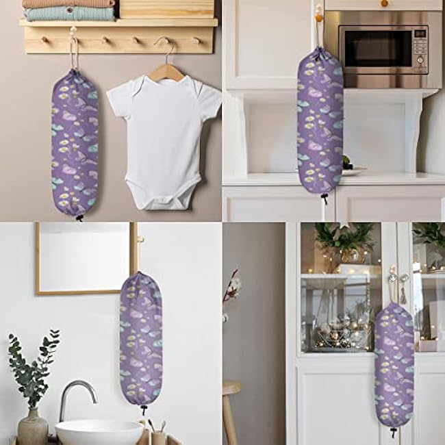 Butterfly Pattern Plastic Bag Holder Waterproof Grocery Bag Holder Durable Wall Mount Plastic Bag Organizer for Home Kitchen Cabinet 22x9 inch