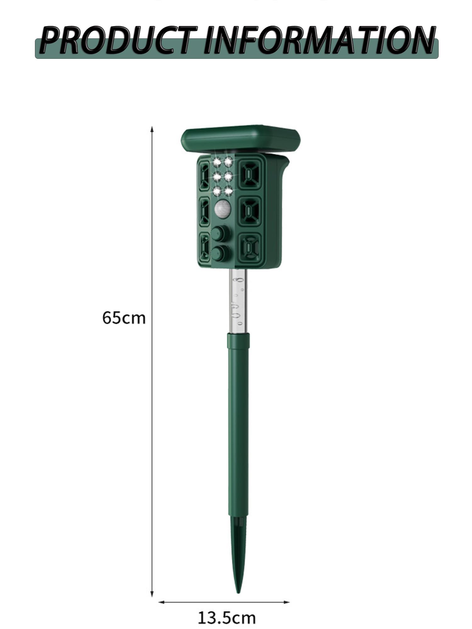 Répulsif pour animaux avec charge solaire, capteur de lumière rouge, lampe torche LED, 4 niveaux réglables, portée de 8 à 12 mètres pour éloigner les vergers, les cours, les villas, les fermes