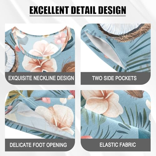 ALAZA Coconut Tropical Flower Palm Leaves Blue Pajamas Short Sleeve 2 Piece Sleepwear Top and Bottom Pajama Set Unisex4
