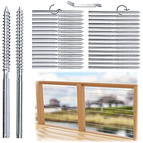 Muzata 30Pack 1/8" Swage Lag Screws Left & Right Cable Railing Hardware Kit Handed Thread for Wood Post T316 Stainless Steel Stair Deck WoodBudget System 15 Pairs CK17 Cover