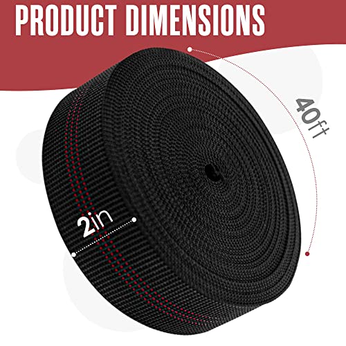 Houseables Chair Webbing, Upholstery Webbing, Replacement Straps for Lawn Chairs, Couch Elastic, Upholstery Strapping, Kit for Furniture Repair, Support, Sofa, Dining Seat, Belt, 2 Inch, 40 Foot Roll