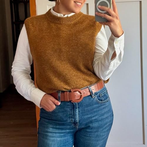Image of Miqil Women Comfy Sweater Vest Casual Sleeveless Ribbed Knit Vest Trendy Crew Neck Knitted Pullover Tank Top Streetwear