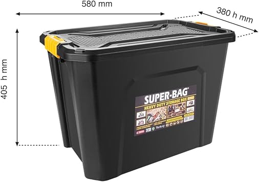 Super Bag 60 L Kapaklı Saklama Kutusu, Ağır Hizmet Depolama Kutusu, Çok Amaçlı Plastik Koli ve Düzenleme Kutusu, Kilitli Kapaklı, Ev Garaj Depo Ofis Kullanımı