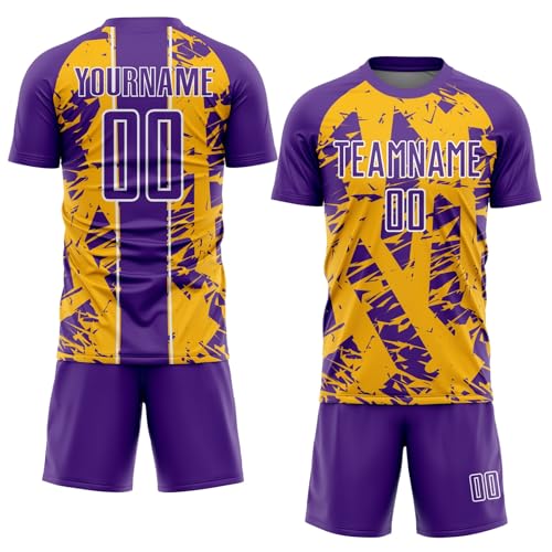 Custom Soccer Jerseys for Boys Men Women Youth, Purple and Gold Personalized Soccer Jersey Printed Name Number Logo Sports Jersey