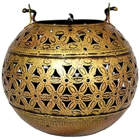 eTroves Handmade Moroccan Lanterns Hanging & Table Top Tea Light Candle Holder Round Tealight Stand for Indoor Outdoor Golden Hanging Tea Light Holder Cover