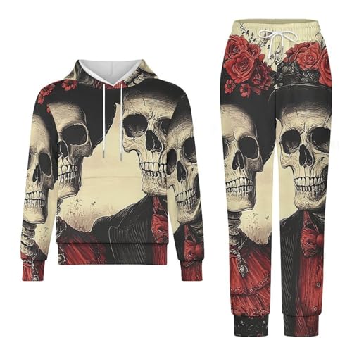Boys Girls Sweatshirt Pullover Hoodie & Pants Kid Active Sweatsuit Tracksuit, Skull Couple Vintage4