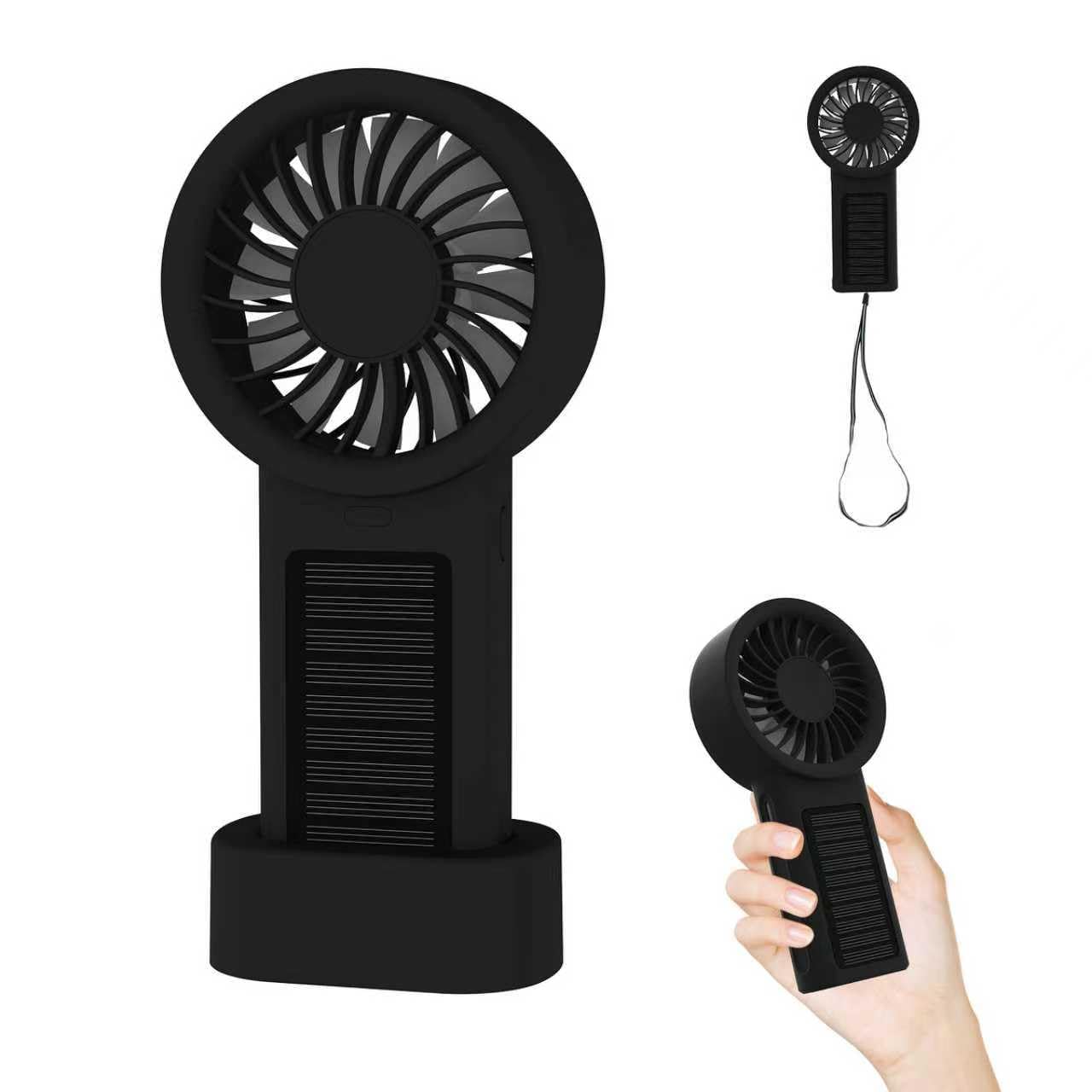 Ventilateur solaire portable contre la chaleur en voyage et au bureau avec base
