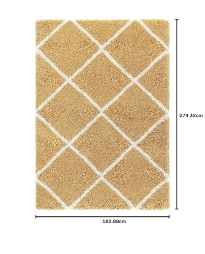 Image of Handmade Shaggy Fur Rectangular Rugs And Carpet For Bedroom, Living Room (6X9 Feet, Gold & Ivory)