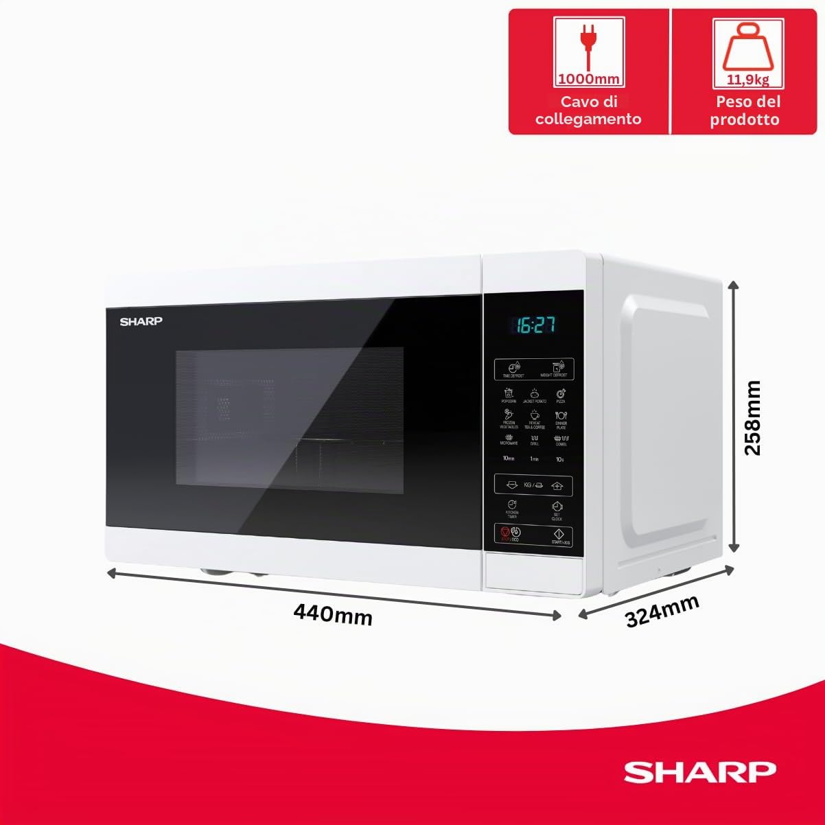 Sharp YC-MG02E-W micro-onde Comptoir 20 L 800 W Bleu, Blanc