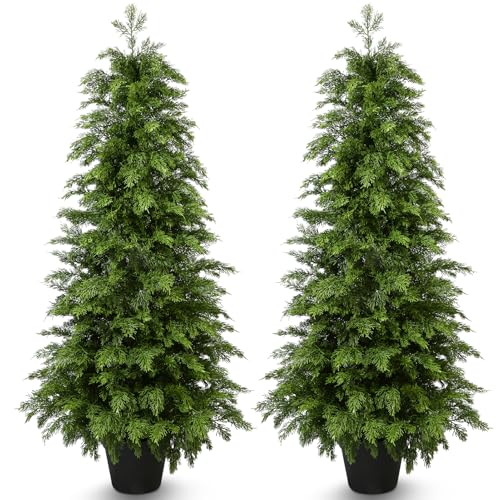 Image of 4FT Artificial Cedar Topiary Trees,2 Pack UV Resistant Faux Pine Tree