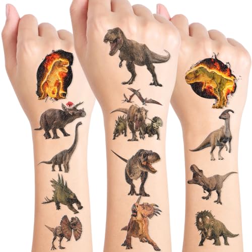96PCS Dinosaur 3D Pre-Cut Temporary Tattoos - Stickers for Birthday Party Supplies Decorations and Favors - Super Cute Gifts for Kids Boys & Girls Classroom Prizes and Themed (Normal)