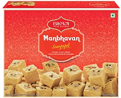 Bikaji Manbhavan Soan Papdi - Pistachios and Almond, Authentic Indian Food and Sweets Mithai -450 grams