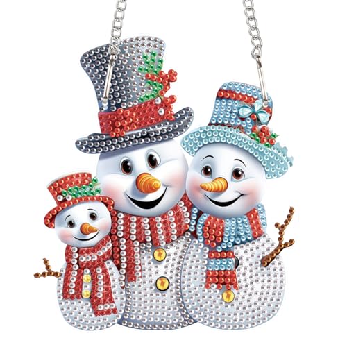 Image of AiYuanzsh Christmas 5D Diamond Painting Ornament, Christmas Snowman Diamond Art Kits Hanging Pendant with Chain for Christmas Home Wall Window Decor, Adults DIY Art Craft