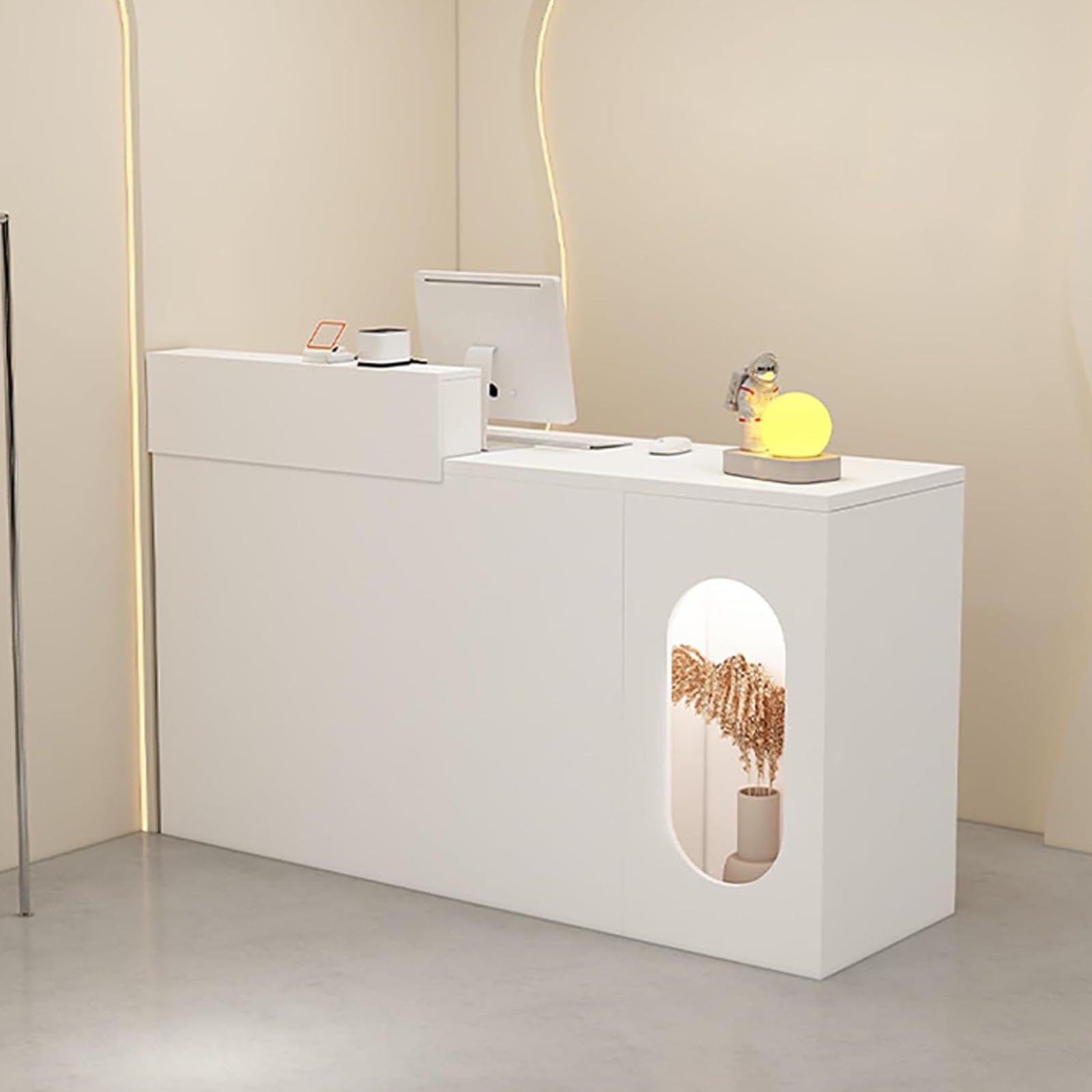 Comptoir De Réception, Comptoir D'accueil, Table De Réception, Avec Tiroirs Verrouillables Et Table De Comptoir De Réception En Forme De L, Comptoir De Bureau, Comptoir D'accueil(Wit,31.5x19.7x
