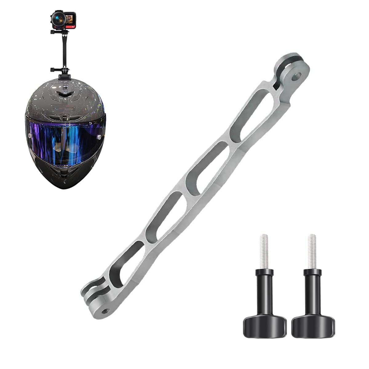 RUIGPROAluminum Extension Arm Metal Pole Mount Extension Helmet Stick Mount Compatible with GoPro Hero10/ 9/8/7/6/5 Black,APEMAN/TENKER/DJI Osmo Action and More (Silver)