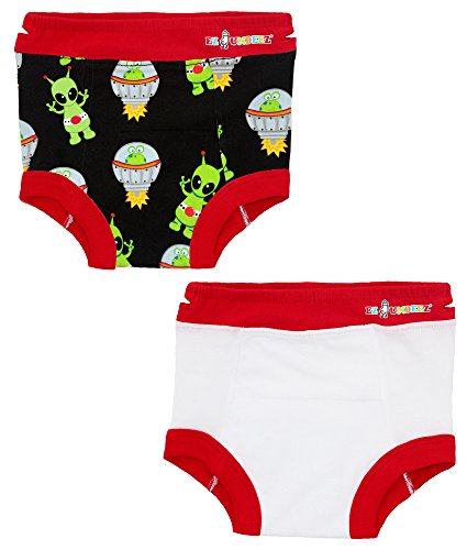 Ez Undeez Toddler Underwear Padded Potty Training Briefs Easy Pull Ups (2 Years, Aliens-White Solid)
