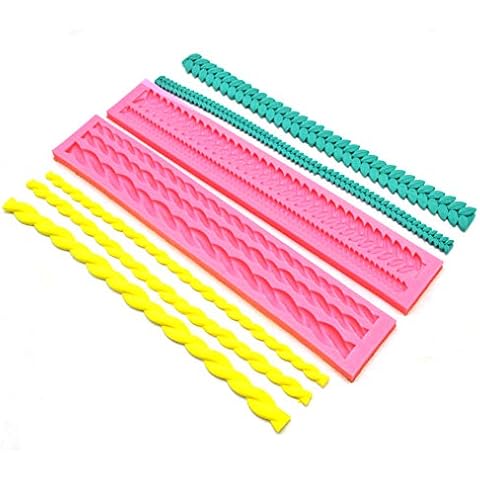 Rope & Leaf Strip Cake Border Molds Silicone Cupcake Fondant Cake Decorating Tools Candy Chocolate Gumpaste Moulds Pack of 2 Cover