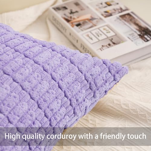 Image of Aegero Pack of 2 Corduroy Decorative Throw Pillow Covers 18x18 Inch, Purple | Fall Soft Striped Pillow Covers Modern Farmhouse Home Decor Christmas Throw Pillow Covers for Sofa Living Room Couch Bed