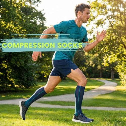 Image of 7 Pack Copper Knee High Compression Socks For Men & Women - Best For Running,Athletic,Medical,Pregnancy and Travel -15-20mmHg