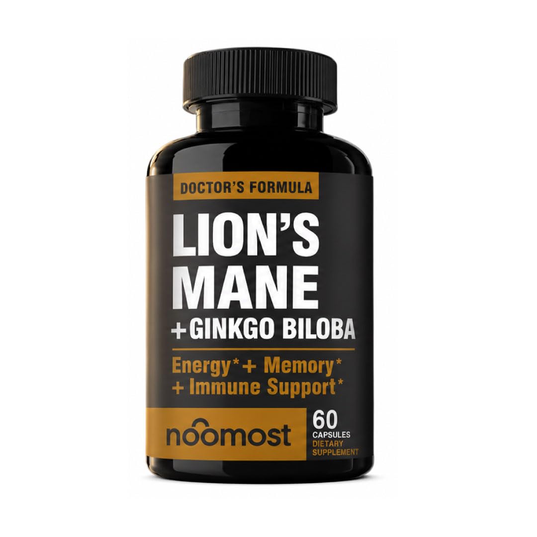 NooMost Suplemento de Juba-de-Leão Orgânico com Ginkgo biloba 540 mg, 60 cápsulas